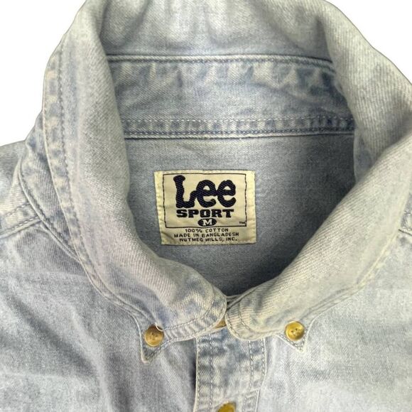 90s LEE Cleveland Indians Denim Long Sleeve Shirt Sz Medium MLB - Picture 3 of 7